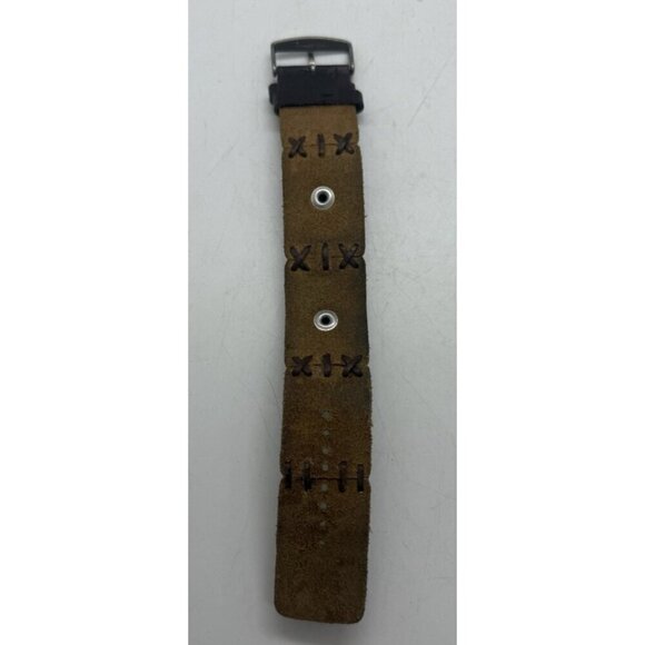Y2K Fossil WB-1028 Silver Tone Brown Wide Leather Band Analog Women\'s Watch BOHO